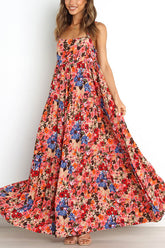 Vestido largo de corte A con bolsillos florales, único y encantador